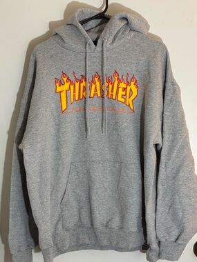 Thrasher Flame Logo Gray Hoodie - Thrasher
